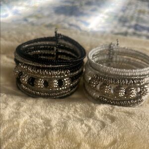 Elegant Black and Silver Beaded Stretch Bracelets -selling both together.